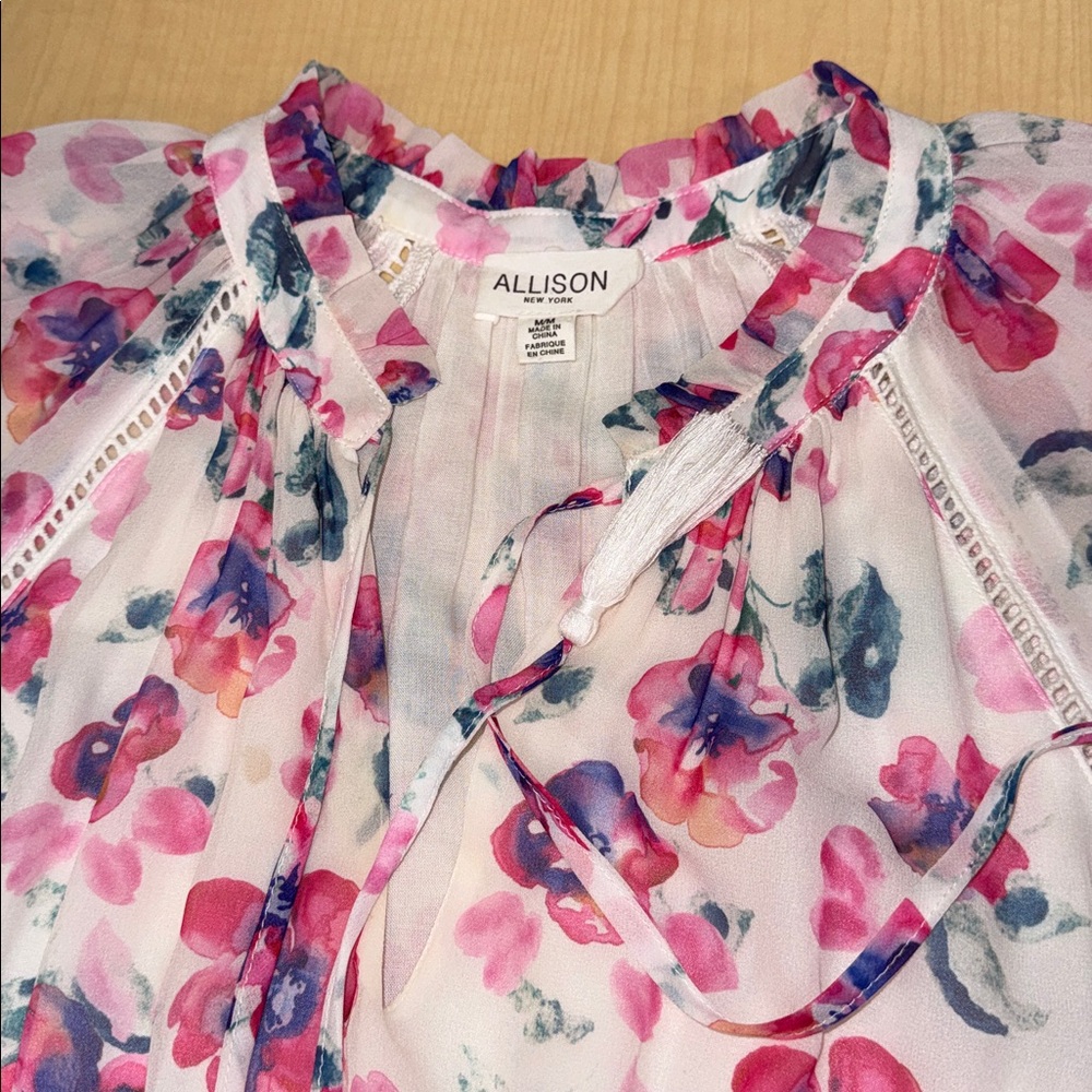 White Floral Dress with Pink and Purple Accents By Allison NY Size medium - Picture 12 of 16